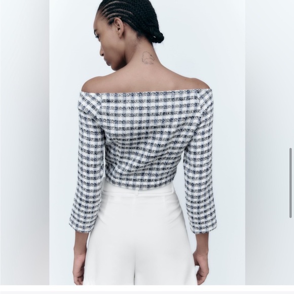 Zara Textured Plaid Crop Top NWT - Picture 5 of 14